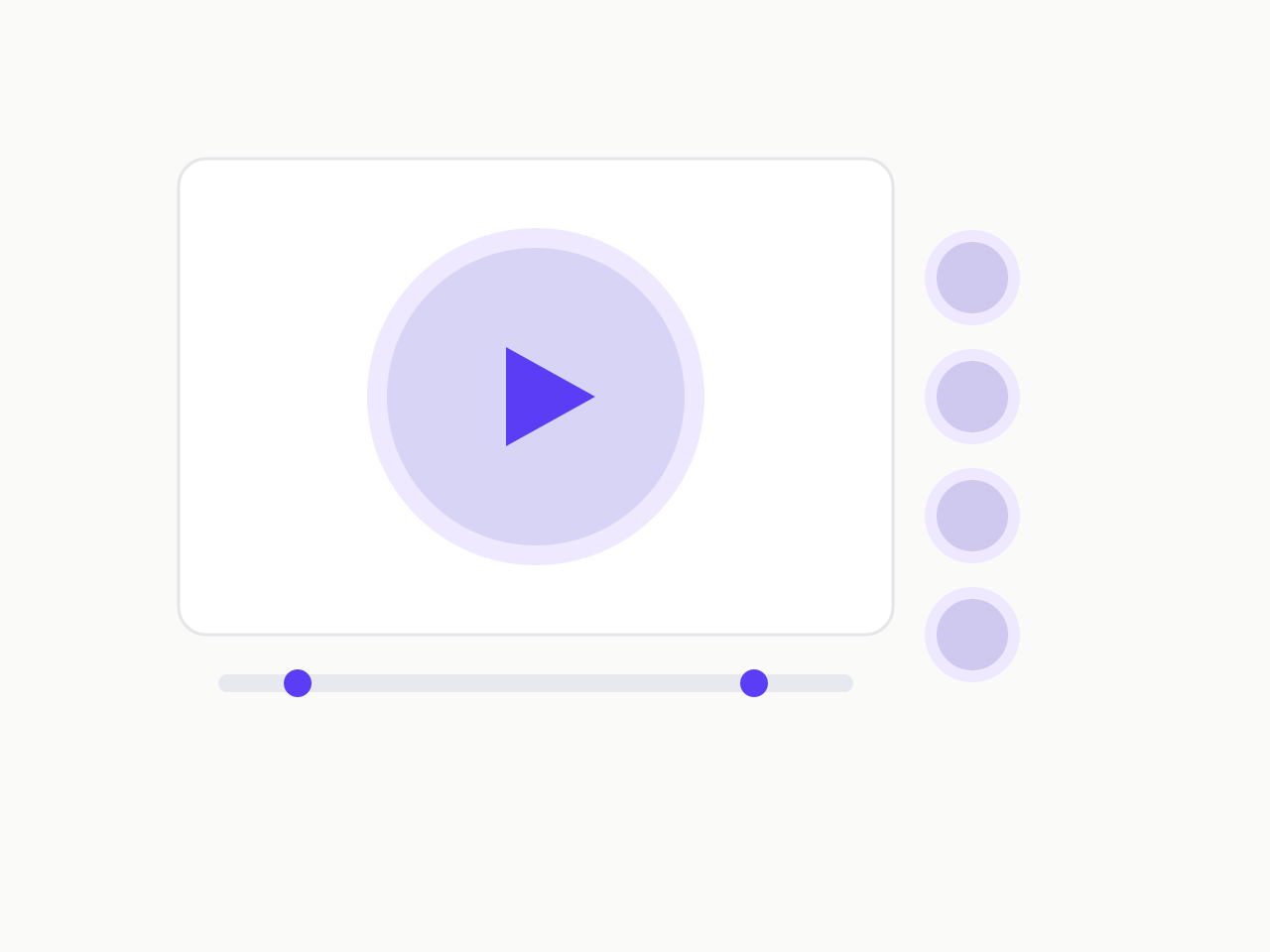 A video clip shown inside a round frame with a play button and trim handles