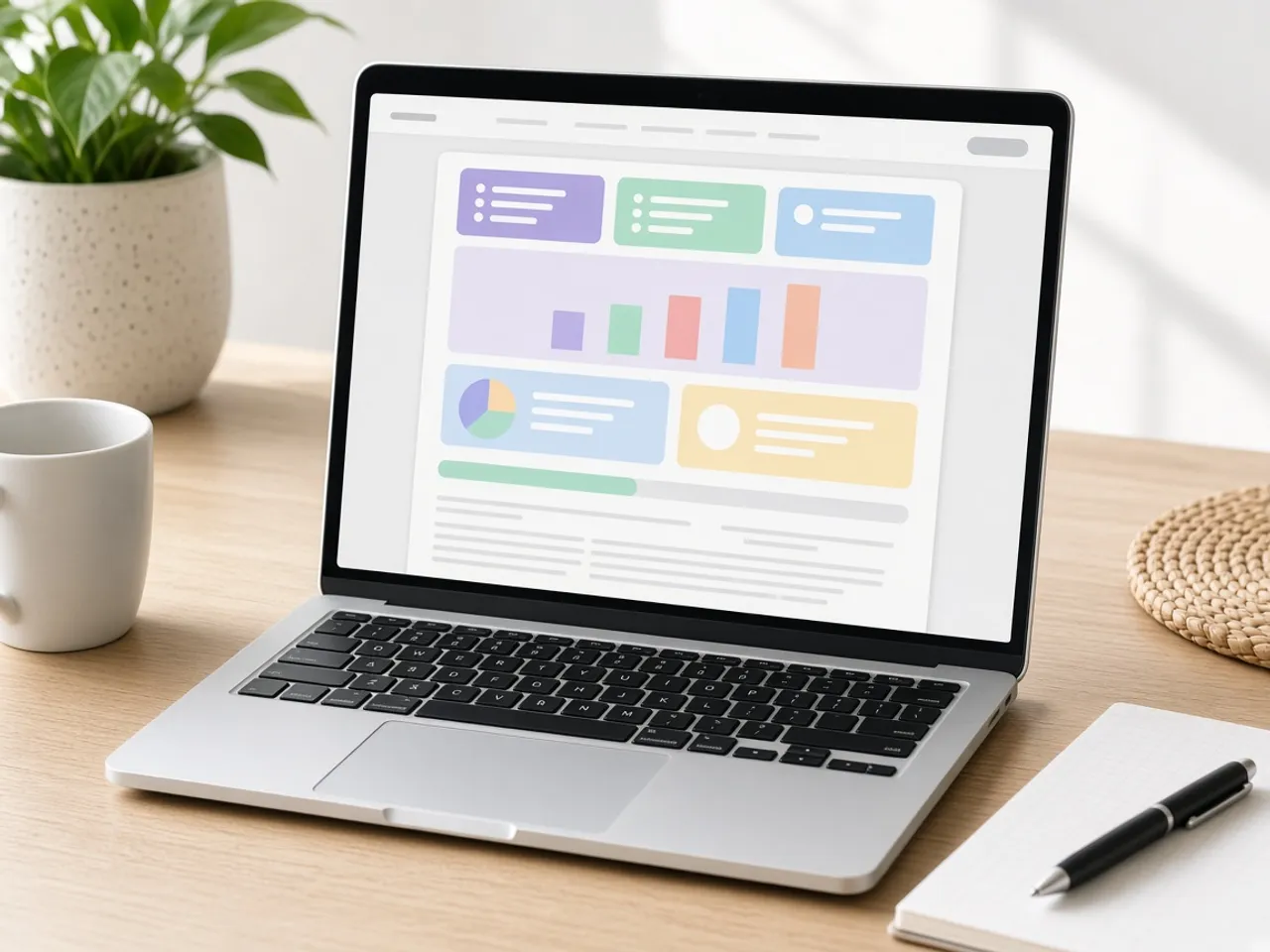 A laptop showing a blog article with an app screenshot that has softly rounded corners on a light gray page